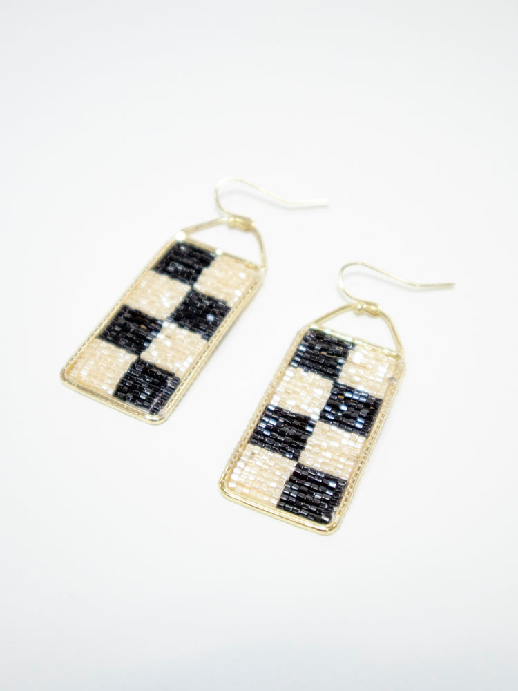 Checker Beaded Earrings - Black
