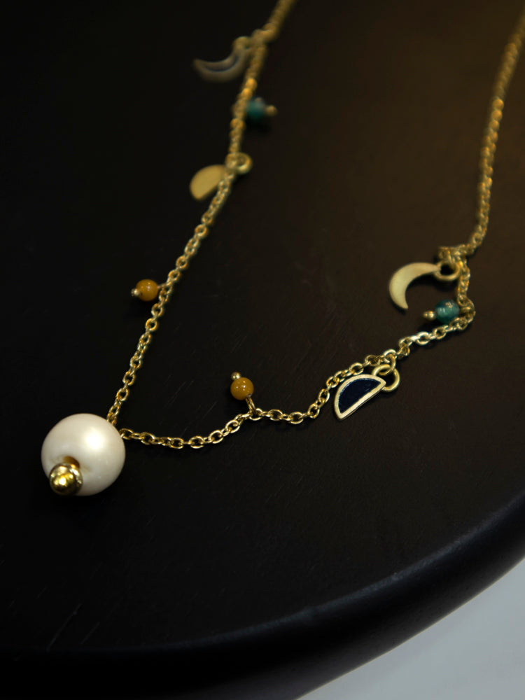 Enamel Moon Necklace - Black
