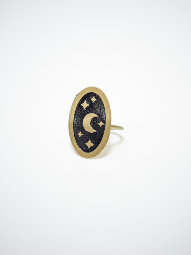 Enamel Moon Ring - Gold