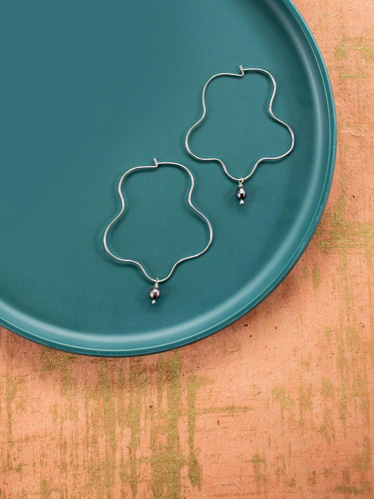 Sea Squiggle Hoops - Silver